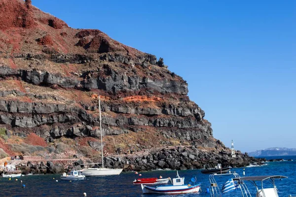 Blick Auf Yachten Und Boote Auf Der Insel Santorin Einem — Stockfoto