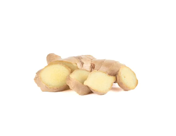 Fresh Sliced Fresh Ginger Root Isolated White Background Copy Space — Stock Photo, Image