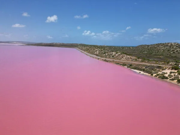 The beautiful view of Pink Lake. Lake Hillier, Western Australia.