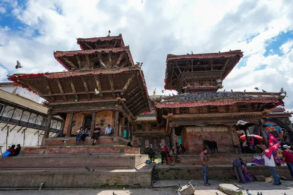 Une Vue Angle Bas Temple Style Pagode Sur Place Katmandou — Photo