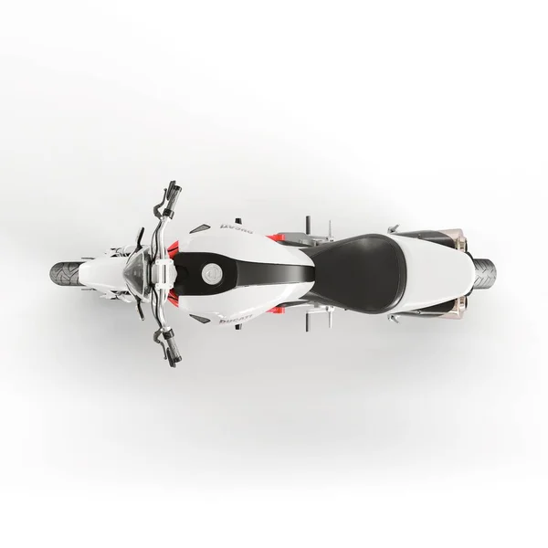 在白色背景上隔离的老式白色摩托车的顶部视图的3D渲染 — 图库照片
