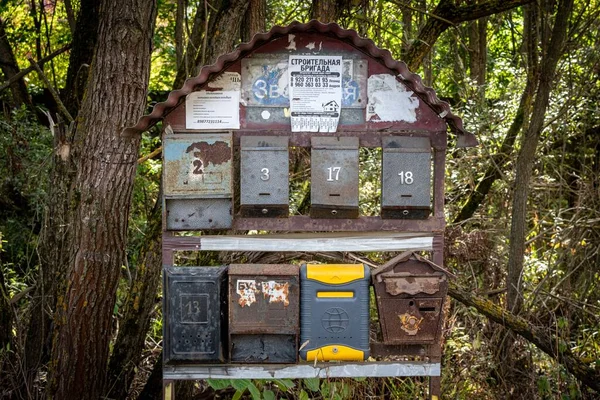 秋の背景の木に対する古いメールボックス — ストック写真