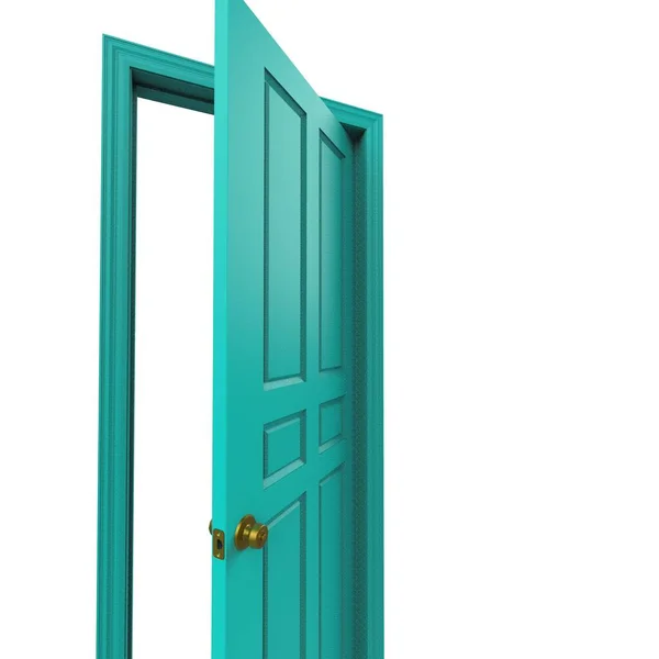 ライトブルーオープン隔離された屋内ドアを閉じた3Dイラストレンダリング — ストック写真