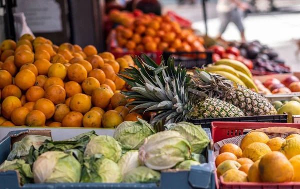 Varie Frutta Verdura Mercato Durante Giorno — Foto Stock