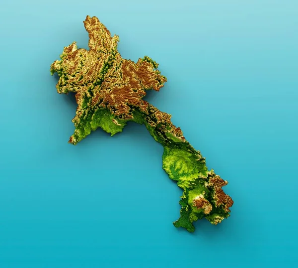 ラオス地図の3Dイラストシェードレリーフ海の色高マップ青の背景 — ストック写真