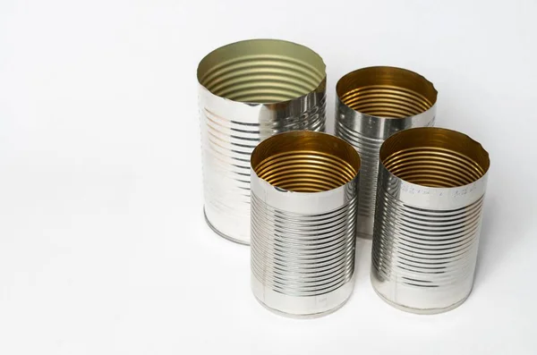 Closeup Metal Cans Isolated White Background — Stock Photo, Image