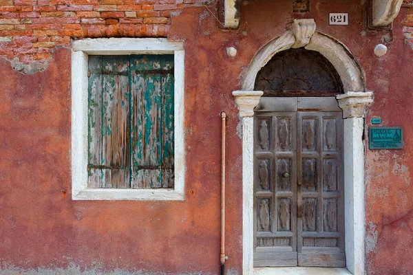 Exterior Rústico Rojizo Una Casa Burano Italia —  Fotos de Stock