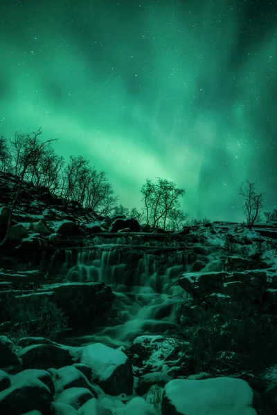 Pandangan Yang Mendebarkan Tentang Cahaya Utara Atau Aurora Borealis Lapland — Stok Foto