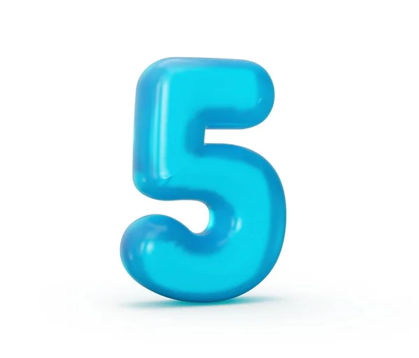白い背景に隔離された青いゼリーの数字5の3Dレンダリング — ストック写真