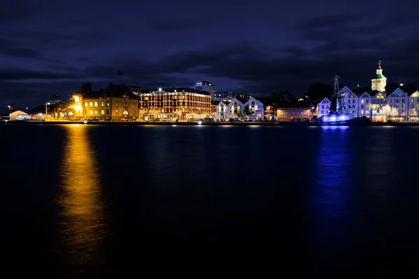 Міський Пейзаж Ставангера Вночі Норвегія — стокове фото