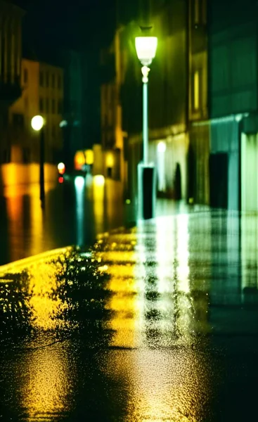 Vertical Closeup Shot Street Covered Rainwater Night — Stock Photo, Image