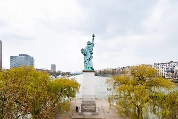 Replica Statue Liberty Ile Aux Cygnes River Seine Paris France — Stock Photo, Image