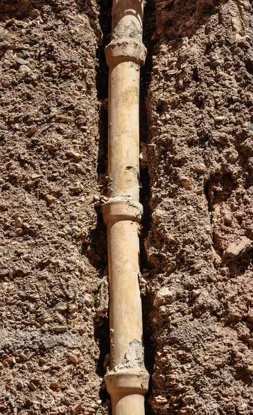Vertical Old Drain Pipe Embedded Wall House Puertollano Ciudad Real — Stock Photo, Image