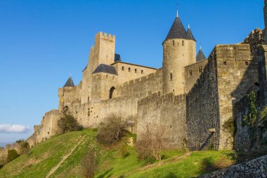Fransa 'nın Carcassonne kentindeki Comtal Şatosu' nun güzel manzarası.