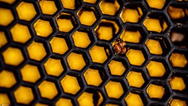 İçinde altın bal olan bal peteği dokusu
