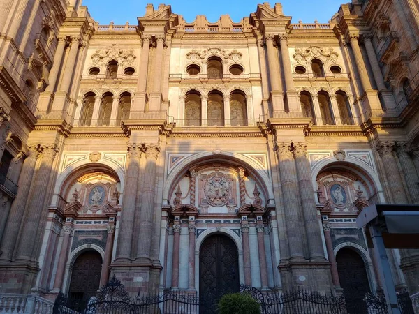 Malaga Cathedral Sunny Day Blue Sky Background Malaga Spain — Stock Photo, Image