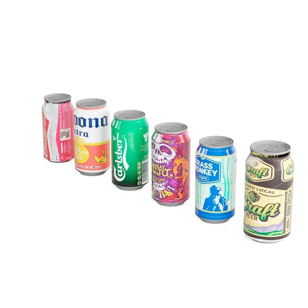 白色背景下分离的酒精饮料罐3D示例 — 图库照片