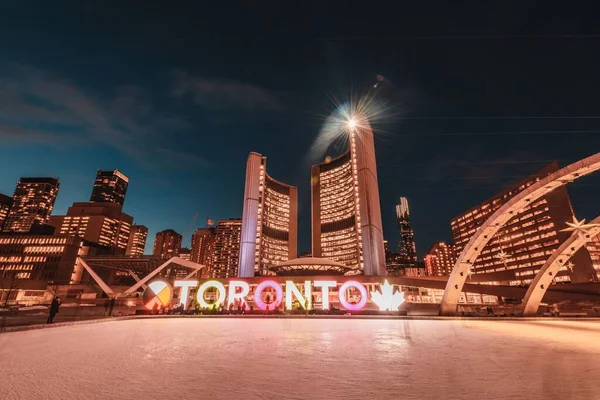 Torontská Radnice Zimě Pohled Radnici Večerních Hodinách Modré Hodině — Stock fotografie