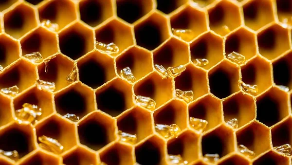里面有金黄色蜂蜜的蜂窝状质感 — 图库照片