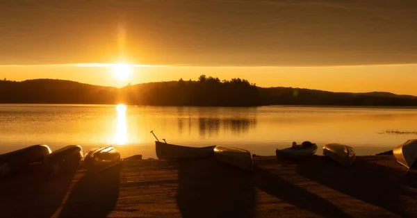 Landskap Utsikt Över Soluppgången Vid Sjön Två Floden Algonquin Ontario — Stockfoto