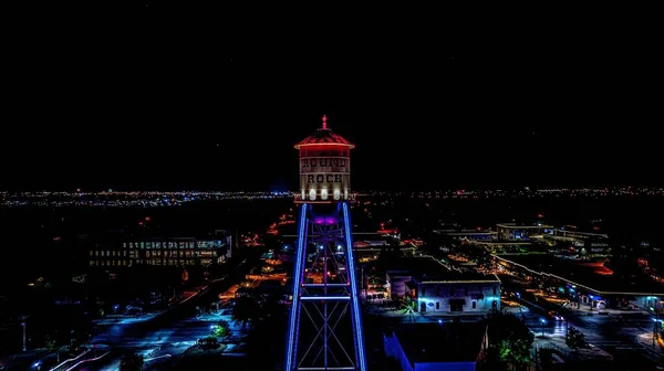 stock image The Round Rock watertower at night