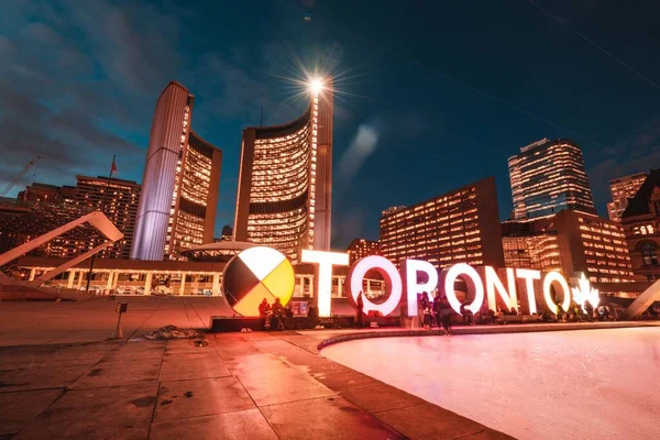Торонто Зимой Вид Мэрию Вечером Голубой Час — стоковое фото