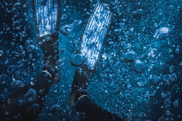 Closeup Diver Fins Underwater — Stock Photo, Image