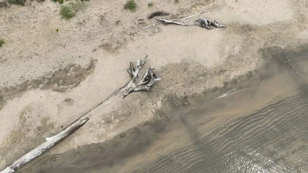 Eine Luftaufnahme Eines Strandes Mit Meereswellen Und Einem Alten Umgeknickten — Stockfoto