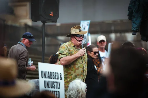Veterano Australiano Presente Una Protesta Libertà — Foto Stock