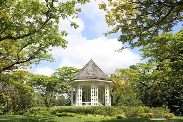 Kamienny Pawilon Singapore Botanic Gardens Drzewami Błękitnym Niebem Singapore — Zdjęcie stockowe