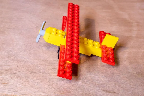 Primer Plano Lego 613 Biplano Sobre Una Superficie Madera — Foto de Stock