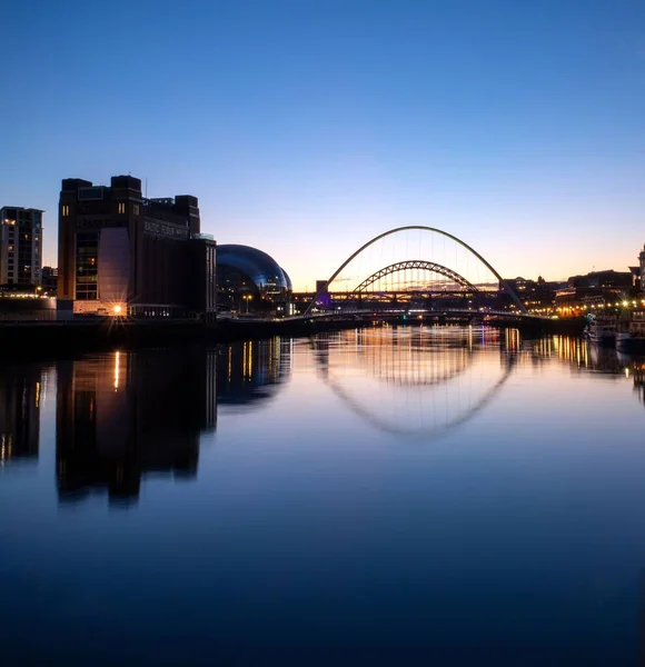 Uma Vista Panorâmica Ponte Arco Tyne Pôr Sol Newcastle Tyne — Fotografia de Stock