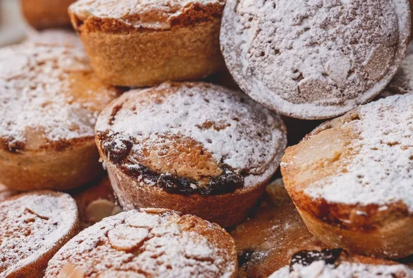 Pile Delicious Christmas Mince Pies Sugar Powder Top — Stock Photo, Image