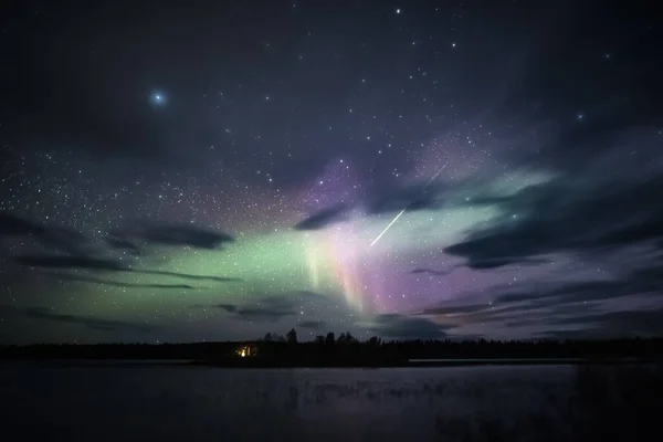 Dech Beroucí Výhled Severní Světla Nebo Polární Záři Laponsku Finsko — Stock fotografie