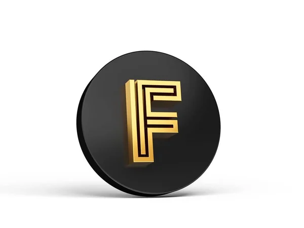ロイヤルゴールドモダンフォント エリート3Dアルファベット文字F黒の3Dボタンのアイコン 3Dイラスト — ストック写真