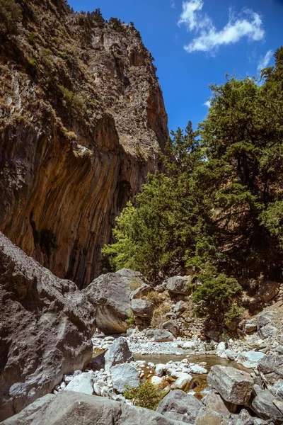 Een Verticaal Schot Van Afgronden Vegetatie Bij Samaria Gorge National — Stockfoto