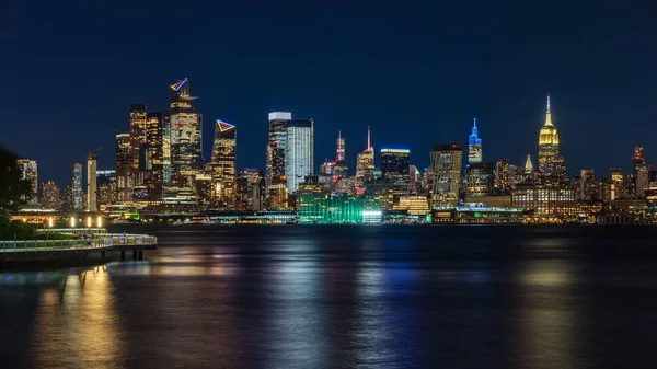 Fantastisk Utsikt Över New York City Manhattan Skyline Upplyst Med — Stockfoto