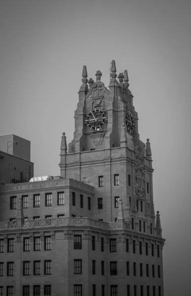 Grayscale Shot Clock Tower Gray Sky — Stock Photo, Image
