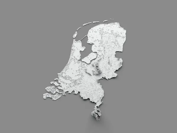 Beyaz Arkaplan Üzerinde Hollanda Haritası Gölgeli Renk Yüksekliği Haritası Illüstrasyon — Stok fotoğraf