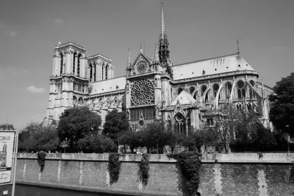 Eine Graustufenaufnahme Der Fassade Der Kathedrale Notre Dame Paris Paris — Stockfoto