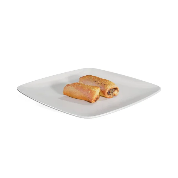 白色底盘上烤三明治的3D插图 与白色底座隔离 — 图库照片