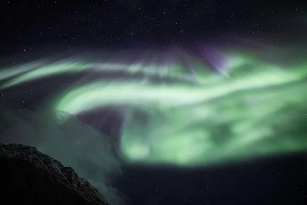 Lélegzetelállító Kilátás Nyílik Északi Fények Vagy Aurora Borealis Troms Norvégia — Stock Fotó