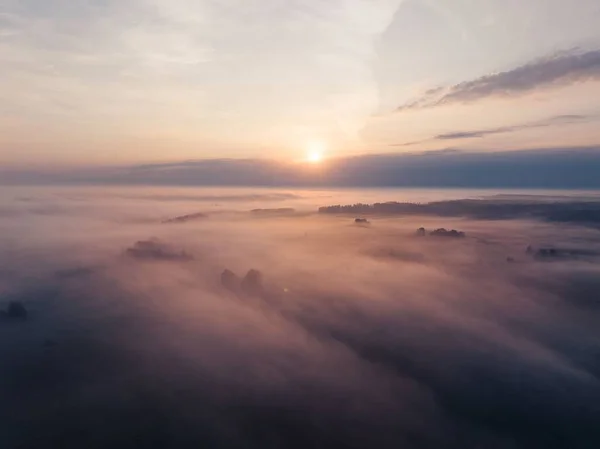 Flygbild Landskapet Syns Knappt Grund Dimmigt Väder Vid Den Lila — Stockfoto