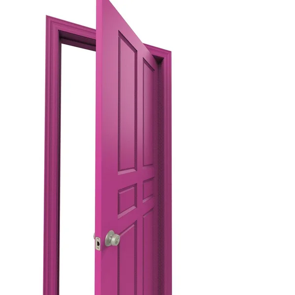 Otwarte Różowe Izolowane Drzwi Wewnętrzne Zamknięte Ilustracja Renderowania — Zdjęcie stockowe
