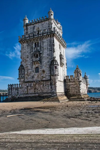 Torre Belem Sul Mare Una Giornata Sole Lisbona Portogallo Verticale — Foto Stock