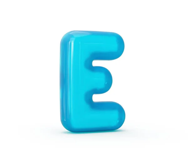 白色背景上蓝色果冻字母E的3D图像 — 图库照片