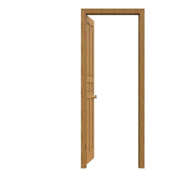 木製のオープン隔離された屋内ドアの木は3Dイラストレンダリングを閉じました — ストック写真