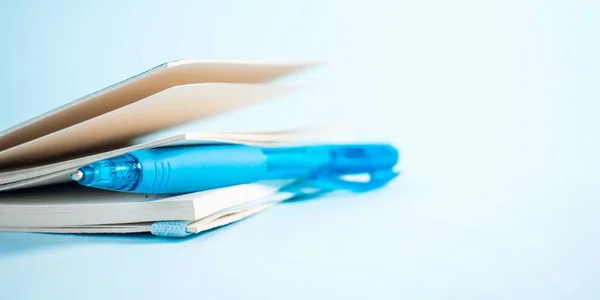 Een Panoramisch Shot Van Een Blauwe Pen Een Half Gesloten — Stockfoto