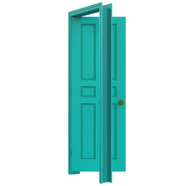 Світло Блакитні Відкриті Ізольовані Міжкімнатні Двері Закриті Ілюстрація Рендерингу — стокове фото