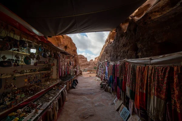 Piękny Widok Targ Pobliżu Gór Petra Jordania — Zdjęcie stockowe